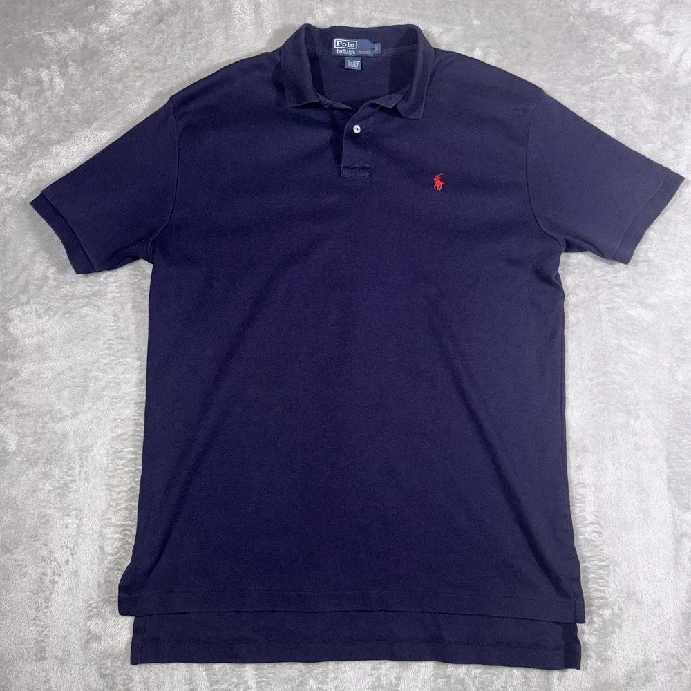 Polo Ralph Lauren Polo Shirt Men's Large Blue 100% Cotton Short Sleeve Red Pony